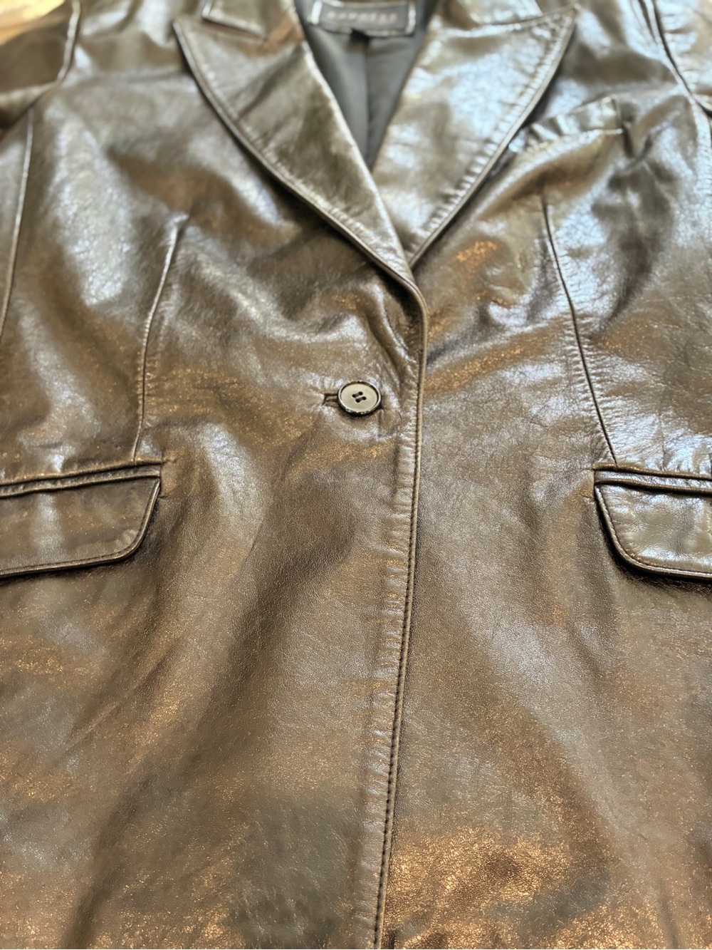 Express Vintage Black Leather Blazer Jacket - Picture 13 of 14